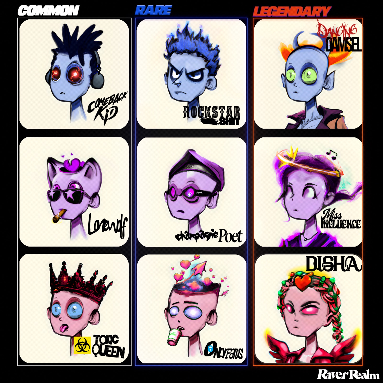The 2023 Raver Realm tier list: nine Ravers in Common, Rare and Legendary columns